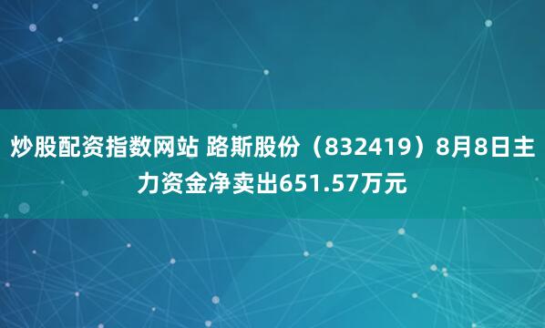 炒股配资指数网站 路斯股份（832419）8月8日主力资金净卖出651.57万元